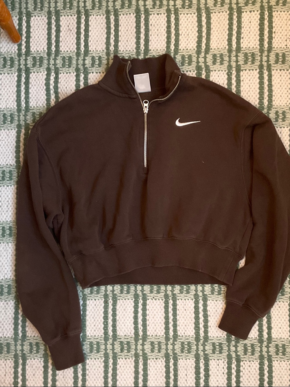 Nike Women's Dark Brown Cropped Quarter-Zip Sweatshirt